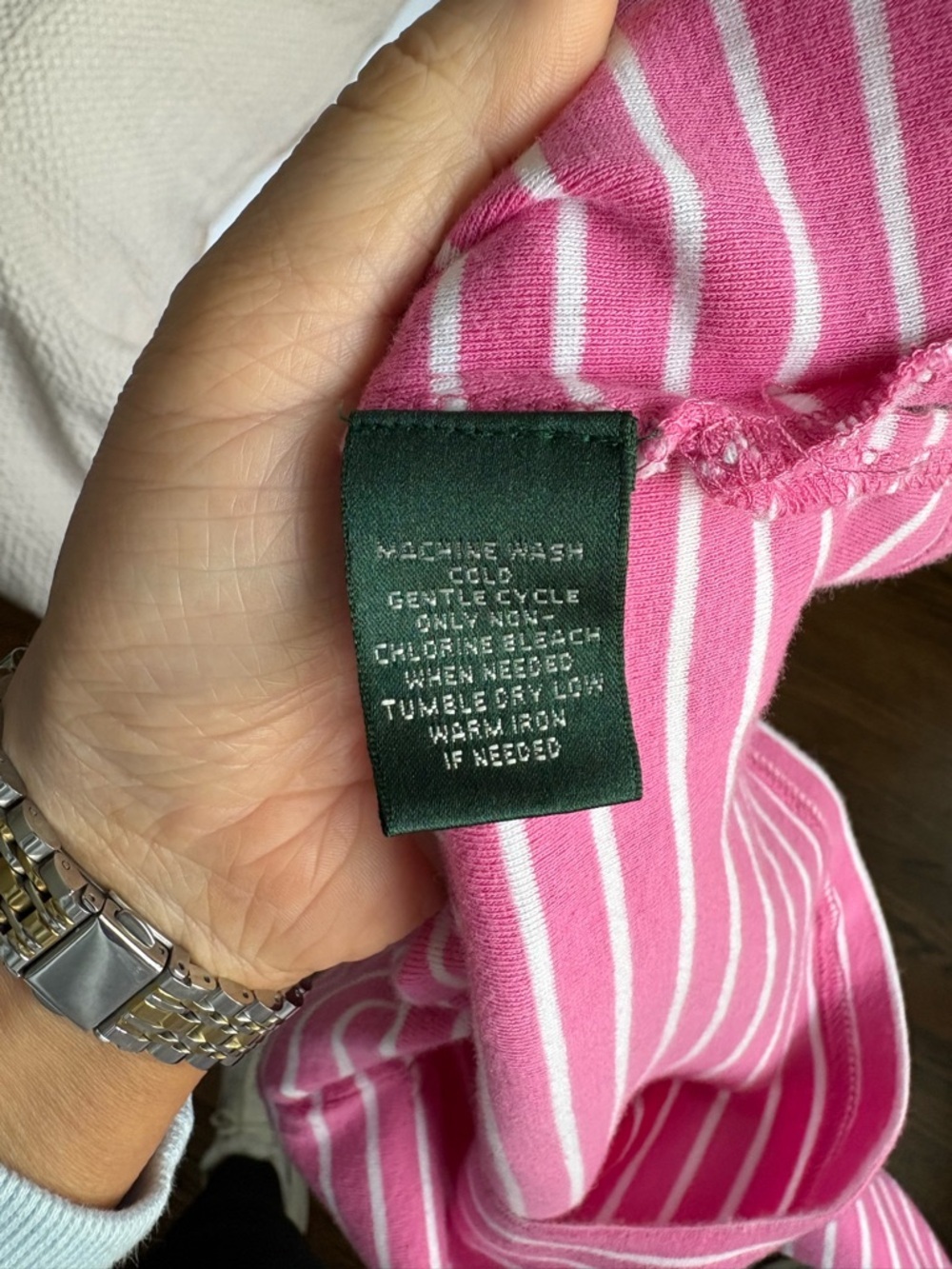 Lauren Ralph Lauren Pink Striped Short Sleeve Top Slim Fit Fitted Size Small - Picture 5 of 6